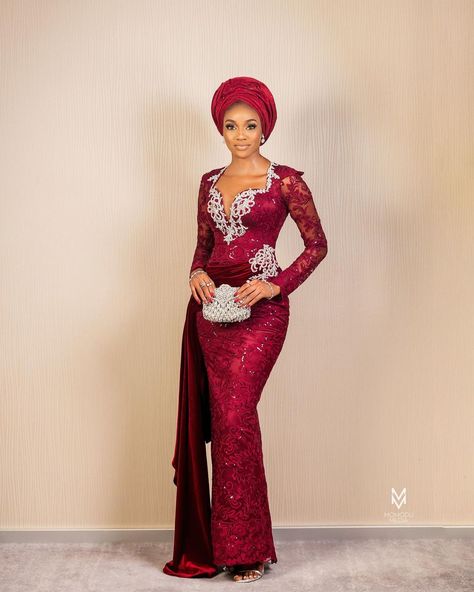 Wine Asoebi Styles, Wine Asoebi Lace Styles, Wine Lace Styles For Wedding, Wine Asoebi, Modest Asoebi Lace Styles, Asoebi Lace Styles For Wedding, Asoebi Lace Styles, Owambe Styles, Asoebi Lace