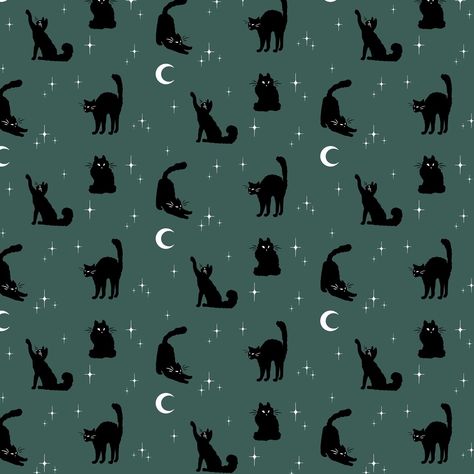 The next pattern in my spooky cats collection! Fluffy black Halloween cats with moons and stars ✨ i made this collection in two colorways! I just love the kitty that’s trying to touch the moon! 🌙 and I had to add a cat with an arched back! Haha it’s just so iconic for Halloween. Available in my @spoonflower shop! And at @hoplandfabrics . #surfacepattern #surfacepatterndesigner #surfacedesign #licensingartist #fabricdesign #artistandillustrator #seamlesspattern #seamlesspatterndesign #artli... Halloween Cat Pattern, Halloween Cat Background, Spooky Cats, Black Cat Pattern, Background Tile, Moons And Stars, Halloween Cats, Cat Background, Background Designs