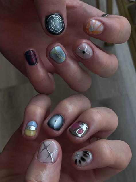 Chrome Nails Men, Soft Grunge Nails, Masc Nails, Metallic Nail Art, August Nails, Mens Nails, Retro Nails, Hello Nails, Hippie Nails