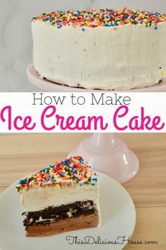 Ice Cream Cake Recipe Easy, Make Ice Cream Cake, Diy Ice Cream Cake, Easy Ice Cream Cake, Homemade Ice Cream Cake, Ice Cream Cake Recipe, Delicious Ice Cream, Easy Ice Cream, Diy Ice Cream