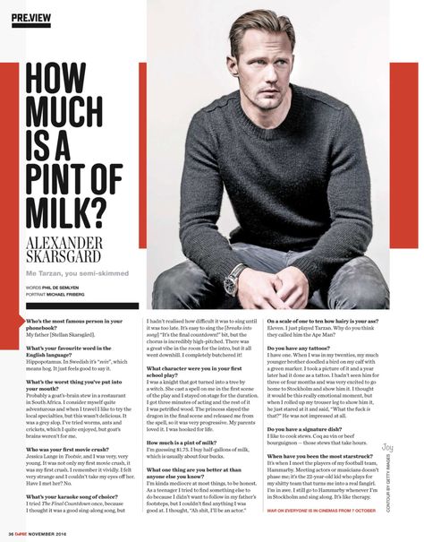 Alexander Skarsgård interview in EMPIRE magazine (November 2016) (Easy to read version) Magazine Interview Layout Design, Interview Design Layout, University Newsletter, Interview Layout, Advertorial Design, Medical Ads, University Journal, Cinema Magazine, Newspaper Design Layout