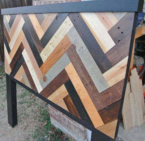 Queen Size Chevron Patterned Headboard by Vintage Headboards. 972-668-2603 Diy Chevron Headboard, Patterned Headboard, Pattern Headboard, Herringbone Headboard, Pallet Headboard Diy, Vintage Headboards, Chevron Headboard, Headboard With Shelves, Headboard Queen