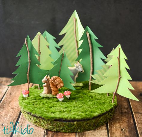 Moss Covered Woodland Dessert Display Stands Tutorial | Tikkido.com Icing Tutorials, Enchanted Forest Birthday Party, Red Riding Hood Party, Waldorf Homeschooling, Enchanted Forest Birthday, Forest Crafts, Mossy Forest, Animal Cracker, Forest Birthday Party