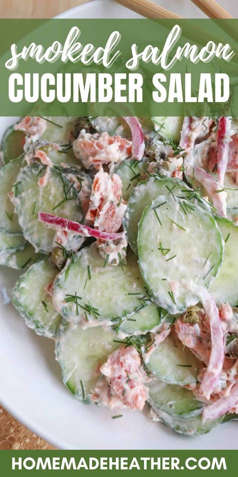 Smoked Salmon Salad Recipes, Smoky Salmon, Salmon Salad Recipe, Smoked Salmon Salad, Salmon Salad Recipes, Smoked Salmon Recipes, Cucumber Bites, Creamy Cucumbers, Cucumber Recipes Salad