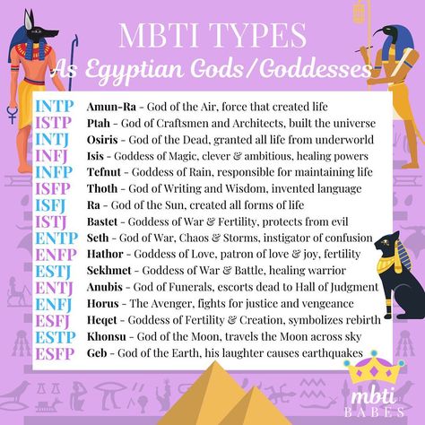 MBTI Types as Egyptian Gods/Goddesses Mbti As Greek Gods, Mbti Greek Gods, Infj Vibes, Ancient Gods, Enfp Personality, Gods Goddesses, Mbti Types, Identity Crisis, Infj T