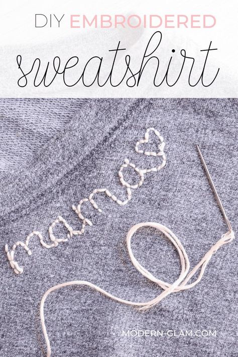 Learn how to embroider a sweatshirt with custom lettering and transform your ordinary clothing into a piece that is unique to you! Embroider A Sweatshirt Diy, Embroidering Sweatshirts, How To Embroider Sweatshirt, Embroidering A Sweatshirt, Embroidering Names On Clothes, Hand Embroidery Sweater Diy, How To Hand Embroider A Sweater, Diy Embroidered Tshirt, Decorating Sweatshirts Diy