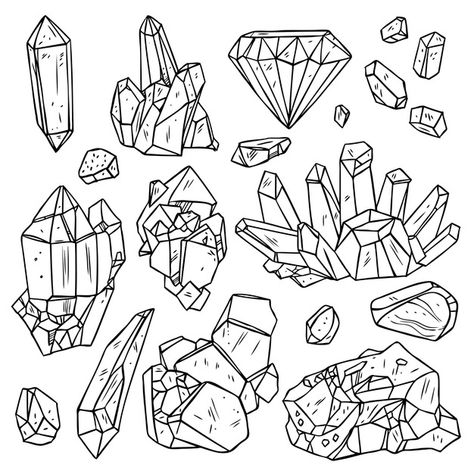 Set of hand drawn crystals and minerals. | Premium Vector #Freepik #vector #background #logo #abstract #hand Crystal Pencil Drawing, Crystal Vector Art, Crystal Cluster Drawing, Mineral Illustration, Gem Shapes, Jewel Drawing, Magic Crystals, Crystal Drawing, 2024 Art