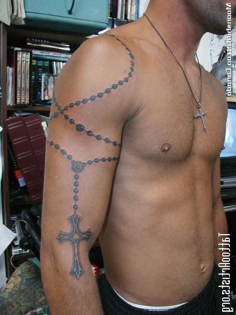 Rosary Tattoo On Arm, Rosary Tattoo Arm, Tattoo Designs For Guys, Rosary Tattoos, Rosary Bead Tattoo, Gear Tattoo, Around Arm Tattoo, Tattoo On Arm, Rosary Tattoo