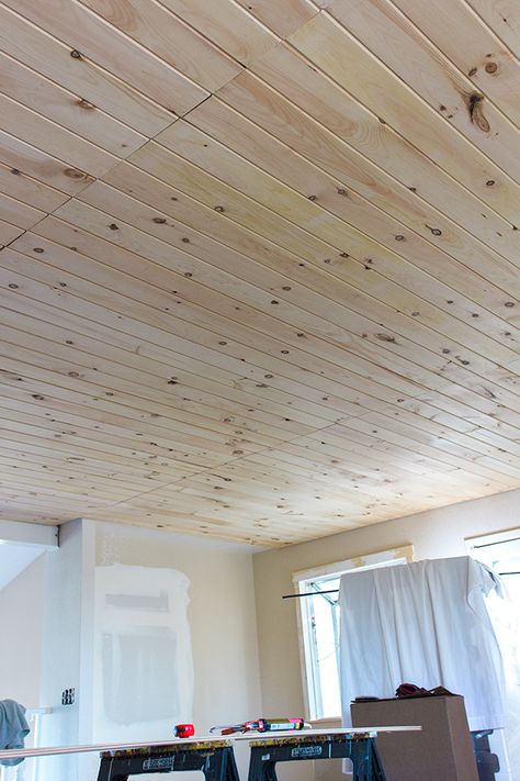 Kitchen Chronicles: DIY Tongue and Groove Plank Ceiling - Jenna Sue Design Blog Diy Tongue And Groove, Diy Wood Beams, Groove Ceiling, Ceiling Remodel, Bathroom Wall Lighting, Wood Plank Ceiling, Jenna Sue Design, Tongue And Groove Ceiling, Plank Ceiling