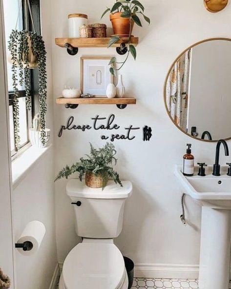 Wc Sign, Boho Bathroom Ideas, Boho Dining Room, Boho Bathroom Decor, Bamboo Bathroom, Downstairs Toilet, Boho Bathroom, Bathroom Inspiration Decor, Small Room Bedroom