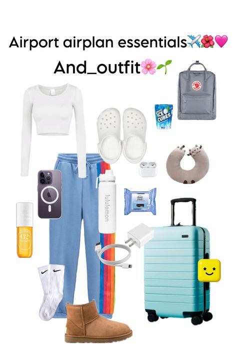 Airplane #blue#Airplane #lululemon#Suitcase#AviatorNation #preppy#suitcase#UGGs #airport #airpods #gumball#Crocs#PreppyOutfits Preppy Suitcase, Preppy Ideas, Suitcase Essentials, Blue Airplane, Airport Airplane, Travel Bag Essentials, Airplane Essentials, Basic Skin Care Routine, Trip Essentials