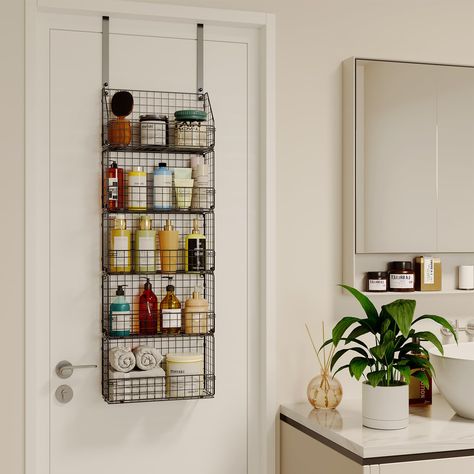 PRICES MAY VARY. Metal 【Door Hanging or Wall Mount】The over the door shower caddy rack is detachable and foldable, the package includes the screws and hooks that you can install wall mount or over door. The each one of bathroom door organizer basket can use separately. 【Adjustable Door Hooks】The bathroom door organizer shelf of hook's knob is adjustable that accommodate door of different thickness, and the screws cap will keep the door not damage. 【Save Space】The all size: 13.4*4.9*47.4 inches, Over The Door Hanging Organizer, Organizing For Small Apartment, Minimalist House Organization, Behind Bathroom Door Storage, Apartment Shower Ideas, Bathroom Ideas Small Spaces, Foldable Wall, Kid Bathroom, Dorm Bathroom