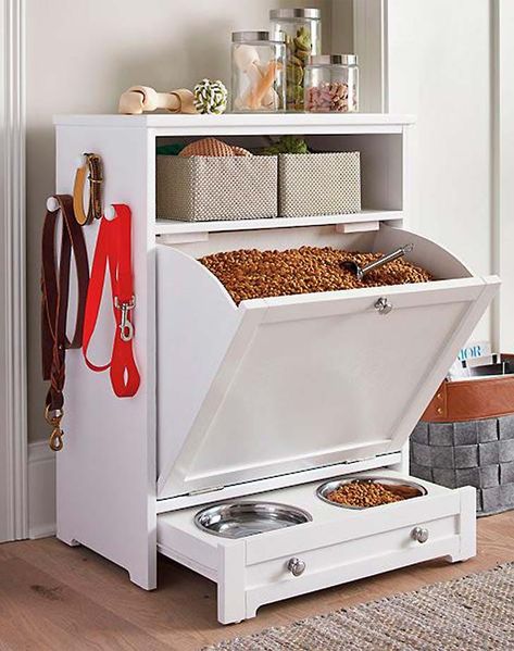 30 Ways To Add Home Storage - PureWow Food Cabinet, Friends Furniture, Pet Feeder Station, Pet Station, Koti Diy, Dog Things, Diy Casa, Feeding Station, Dog Rooms