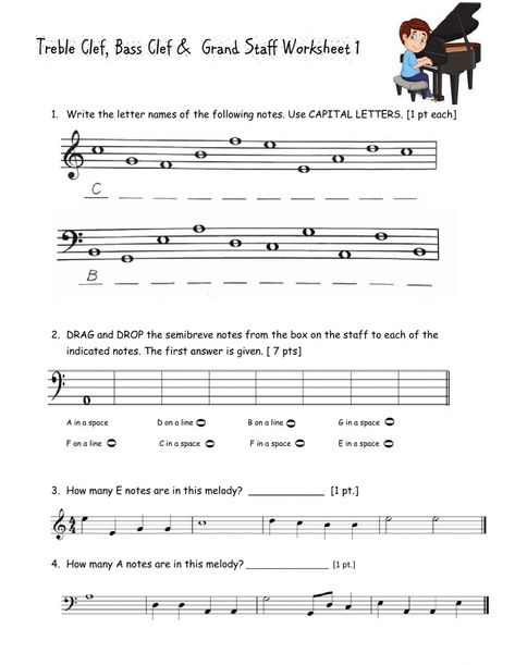 Treble Clef Music Sheet, Sheet Music Bass Clef, Base Clef Sheet Music, Treble And Bass Clef Notes, Bass Clef Notes Worksheet, Classroom Preparation, Reading Notes, Grade Spelling, Music Worksheets