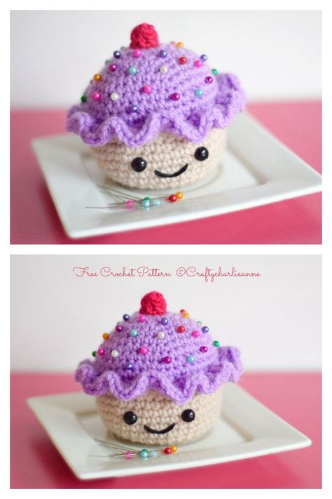 Quick Crochet Cupcake Pincushion Amigurumi Free Patterns Crochet Cupcake Pin Cushion, Amigurumi Pin Cushion, Crochet Birthday Amigurumi, Cupcake Crochet Pattern Free, Crochet Pin Cushion Pattern Free, Crochet Cupcake Pattern Free, Crochet Cake Free Pattern, Amigurumi Cake, Free Crochet Patterns For Christmas