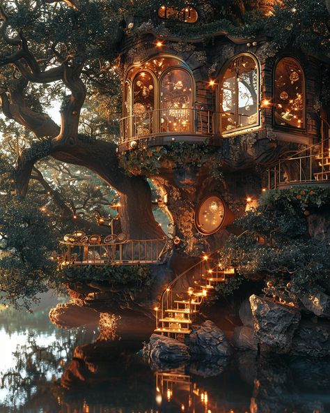 How my Retirement Plan looks like 🛏️ ✨🥲💎 . . SaraShakeel x Ai | Instagram Tree House Aesthetic, Celtic Otherworld, Magical Locations, Fairytale Home Decor, Treehouse Art, Magical Treehouse, Tree Castle, Sara Shakeel, Home Decor And Organization