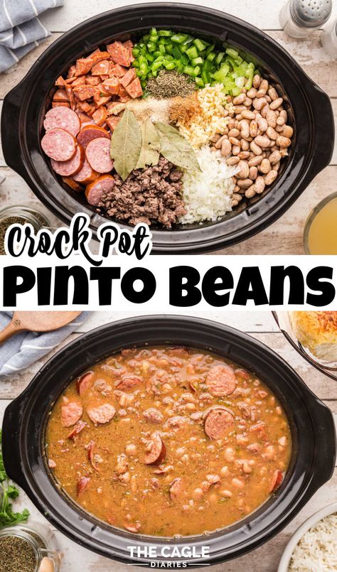 Roast With Pinto Beans Crock Pot, Pressure Cooker Beans Pinto, Lima Beans Crockpot Recipes, Beans In Crockpot Pinto, Poor Dinner Recipes, Pressure Cooker Pinto Beans Recipes, Beans Slow Cooker Recipes, Crockpot Recipes With Beans, Slow Cooker Beans And Sausage