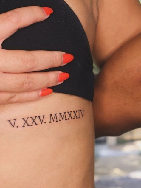 Roman numeral wedding date tattoos are timeless and elegant! Explore these ideas for inking your anniversary in a sophisticated style, perfect for a subtle yet meaningful tattoo. Roman numeral tattoo, wedding date tattoo ideas, anniversary tattoo Matching Birthday Tattoos, Wedding Date Tattoo Ideas, Wedding Date Tattoo, Wedding Date Tattoos, Date Tattoo Ideas, Date Tattoo, Anniversary Tattoo, Tattoo Wedding, Numeral Tattoo