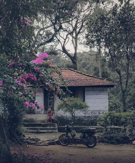 Kerala Traditional House, Indian Houses, Dark Forest Aesthetic, Romantic Backdrop, Kerala House Design, Indian Village, Beautiful Scenery Pictures, House Photography, Landscape Photography Nature