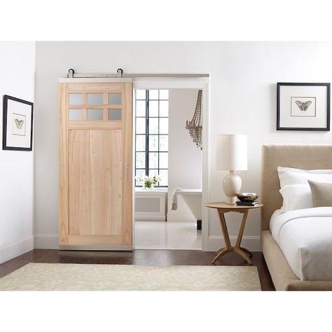 Frosted Glass Barn Door, Jeld Wen Interior Doors, Glass Barn Door, Beach House Bathroom, Craftsman Door, Barn Door Kit, Glass Barn Doors, Small Home Offices, Glass Interior