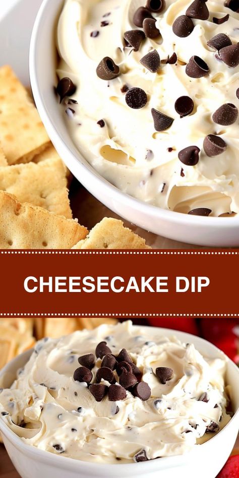 Looking for a delicious and easy dessert recipe? Try our Cheesecake Dip! This creamy, no-bake treat is perfect for satisfying your sweet cravings in no time. Made with cream cheese, chocolate chips, and a touch of vanilla, it's sure to be a hit at any gathering. Serve it with your favorite dippers for a crowd-pleasing snack that everyone will love! Dairy Free Cheesecake Dip, Easy Dessert Dip Recipes 3 Ingredients, Chocolate Chip Dip Cream Cheese, Cheesecake Dip Recipe Easy, Cream Cheese Dessert Dips, Cream Cheese Dip Sweet, Dessert Cheeseball Recipes, Chocolate Cream Cheese Dessert, Quick Cream Cheese Desserts