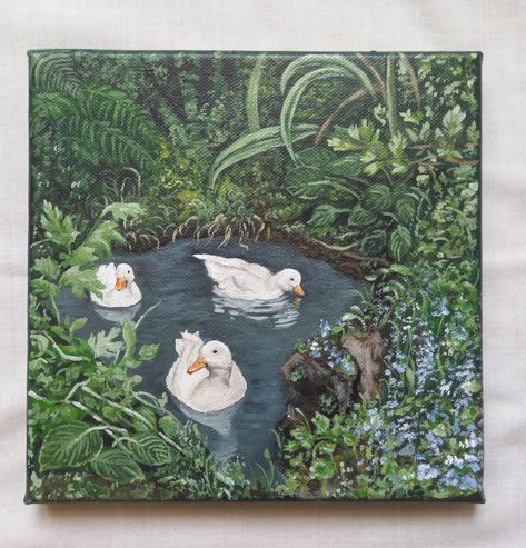 #landscape #ducks #nature #beautiful #painting #green #pond #forest Duck Paintings On Canvas, Duck Painting Acrylic, Draw Duck, Duck Paintings, Goose Painting, Pond Drawing, Journal Drawings, Pond Art, Duck Painting