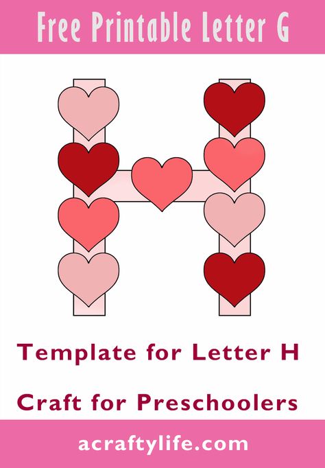 Letter H Heart Craft for Kids Printable Template - A Crafty Life H Projects For Preschool, H Is For Heart Craft, Preschool H Crafts, H Crafts For Preschoolers, Letter H Template, Letter H Crafts For Preschoolers, Fun Activities For Preschool, H Is For Heart, Letter H Crafts