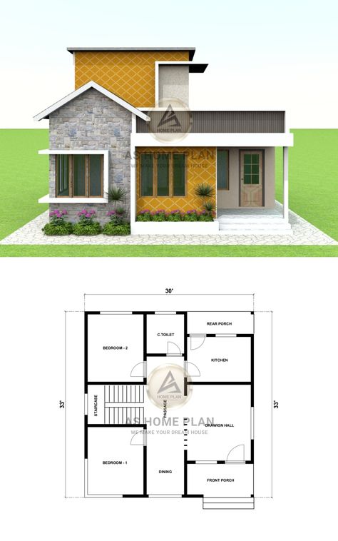 2 bedroom house | Kerala house design | 30×33 house plan Kerala Small House Design, Simple Home Design House Plans, Farmhouse Elevation Design, Small Budget House Design, Kerala Style House Plan, Small House Plans 2 Bedroom, 1200 Sq Ft House Plans, Kerala House Plan, Civil Architecture