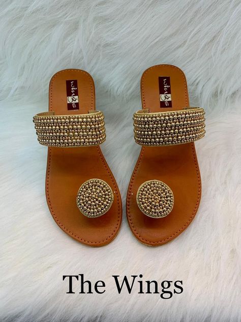 Single Pair Price-₹650+$...hedkd *Kohlapuri Chappal*☂️ Pattern:- • with embellished work of colourful beads on both the strap and thumb patch 😍 • with mirror detailing 😍 Size availability- 37-42 Flat Chappal!! Flat Chappals For Women, Kholapuri Chappal For Women, Bridal Chappals Indian, Kolapuri Chapal For Women, Kolhapuri Chappals Woman Style, Indian Sandals Flats, Stylish Shoes Heels, Bridal Sandals Heels, Indian Sandals