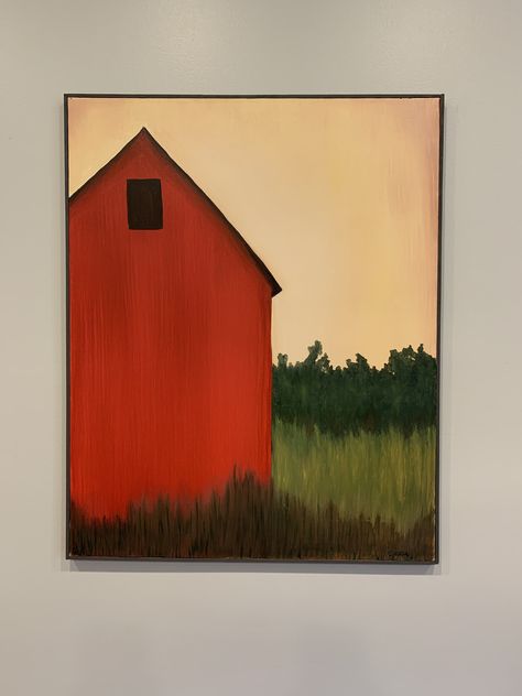 The red barn is oil on canvas. this was one of my very first paintings painted in 2002 and I'm just now putting it on sale. Watercolor Barns Simple, Barn Paintings On Canvas, House Painting Canvas, Pintura A Guache, Red Barn Painting, Farm Painting, Watercolor Barns, Primitive Painting, Acrylic Painting Inspiration