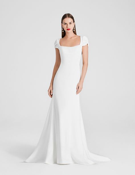 Halter Wedding Dress, Crepe Wedding Dress, Tulip Sleeve, Bridal Fashion Week, Luxury Bridal, A Line Gown, Crepe Dress, Bridal Collection, Victoria Beckham