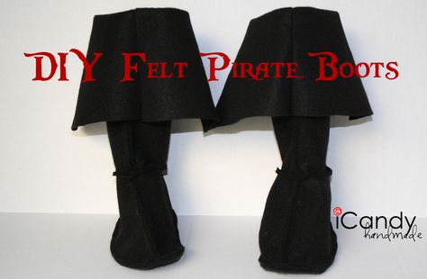 Thinking these felt pirate boots would be the finishing touch for a little one's pirate costume, matey. Pattern and tutorial from icandy handmade. Diy Pirate Costume, Felt Pirate, Homemade Pirate Costumes, Diy Pirate, Pirate Costume Diy, Boots Diy, Pirate Boots, Pirate Halloween Costumes, Felt Boots