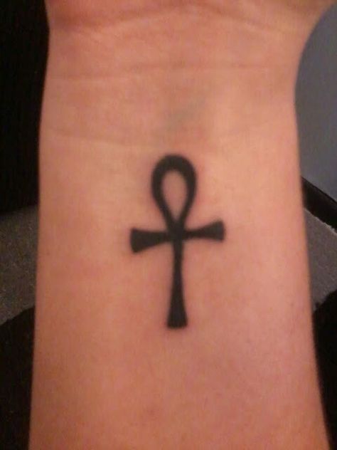 Ankh Tattoo- (have since had it redone to cover up the crooked-ness and bad lines, ect Tattoo Stick And Poke, Goth Tattoo Ideas, Simple Black Tattoos, Cross Tattoos For Men, Cross Tattoo On Wrist, Ankh Tattoo, Simple Cross Tattoo, Tattoo On Wrist, Tattoos Inspo