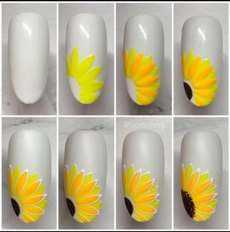 Sunflower Nail, Sunflower Nail Art, Unghie Nail Art, Sunflower Nails, Nail Drawing, Nail Art Designs Diy, Nail Art Designs Videos, Hair Straighteners, Flower Nail