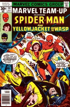 Marvel Team-Up #59  Featuring Spider-Man plus YellowJacket and the Wasp  Marvel Comics Group  July 1977  $.30 Marvel Comics Covers, The Wasp, Old Comics, Superhero Comics, Marvel Comic Books, Spiderman Comic, Classic Comics, Retro Comic, Comic Book Covers