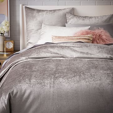 Washed Cotton Luster Velvet Duvet Cover + Shams - Platinum #westelm Make My Bed, Velvet Quilt Cover, Velvet Duvet, Dusty Blush, French Bedroom, Red Hook, Bedroom White, Velvet Quilt, White Sheets