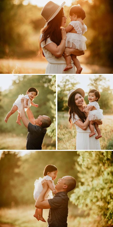 Golden hour family session 1st Birthday Photoshoot Poses, 1st Birthday Shoot Outdoor, Two Year Old Photo Shoot Ideas, 1st Birthday Party Photos, Family Photoshoot One Year Old, 1 Year Birthday Photoshoot With Parents, Family Photo One Year Old, Family Photoshoot With 1 Year Baby, Outdoor 1 Year Photoshoot