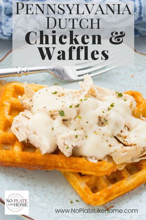 Pennsylvania Dutch Chicken and Waffles Dutch Chicken And Waffles, Homemade Chicken And Waffles, Winter White Cosmo, Chicken And Waffles Recipe, Chicken N Waffles, Chicken Breast Slow Cooker, Amish Chicken, White Cosmo, Waffle Maker Recipes