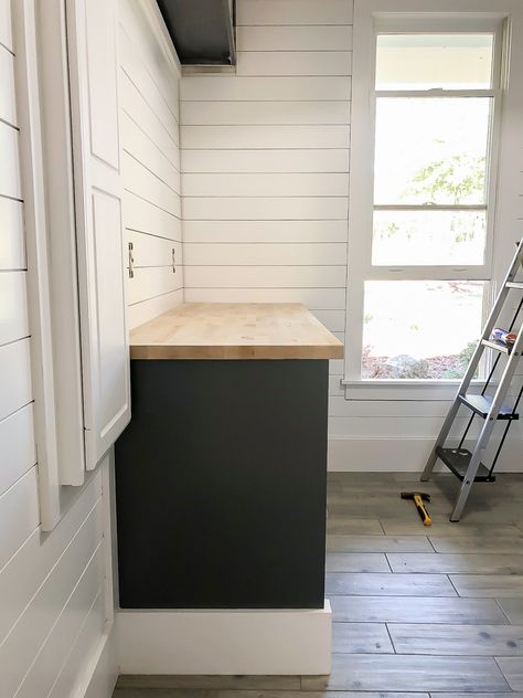 Butcher Block Folding Table Laundry Room, Butcher Block In Laundry, Butcher Block Countertops Laundry, Laundry Room Butcher Block Counter, Coastal Laundry, Coastal Laundry Room, Counter Diy, Laundy Room, Laundry Room Update