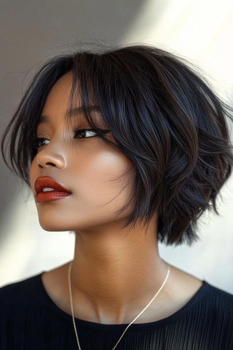 choppy bob, trendsetting hairstyles, 2025 haircuts Haircut With Light Layers, Chin Length Hair With Bangs, Short Choppy Bob, Short Textured Bob, Short Choppy Bobs, Messy Bob Haircut, Light Bangs, Short Red Hair, Choppy Bob Haircuts