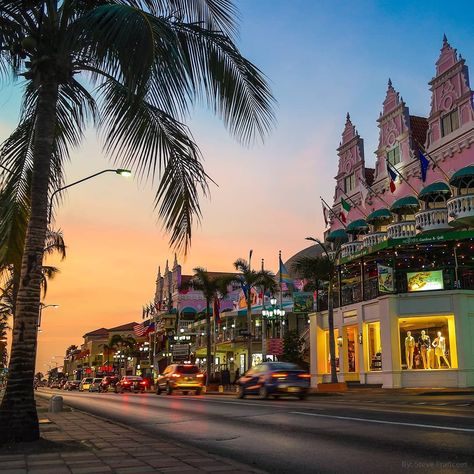 ARUBA Down Town!📸@stevefrancees Tag a friend and follow us @arubahome - - - - - - -  #nightphotography #aruba #onehappyisland… Aruba Photography, Oranjestad Aruba, Aruba Travel, Oranjestad, Down Town, World Cities, Sunset Pictures, Tag A Friend, Aruba