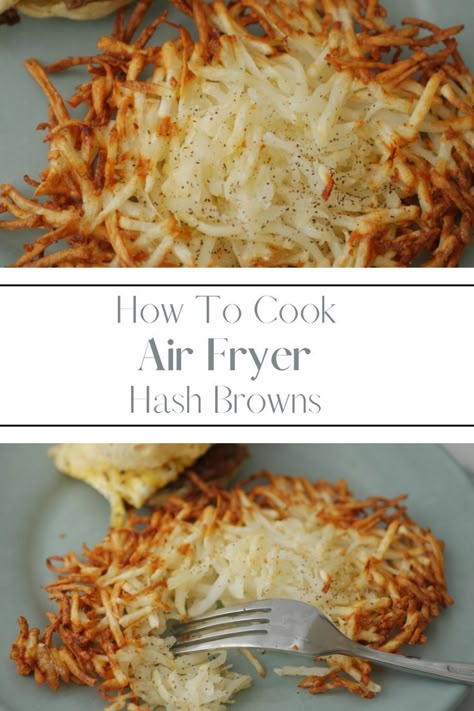 how to cook crispy air fryer hash browns. Biscuits And Bacon, Homemade Hashbrowns, Frozen Hashbrowns, Breakfast Sides, Crispy Hashbrowns, Preppy Kitchen, Shredded Potatoes, Hashbrown Recipes, Easy Air Fryer