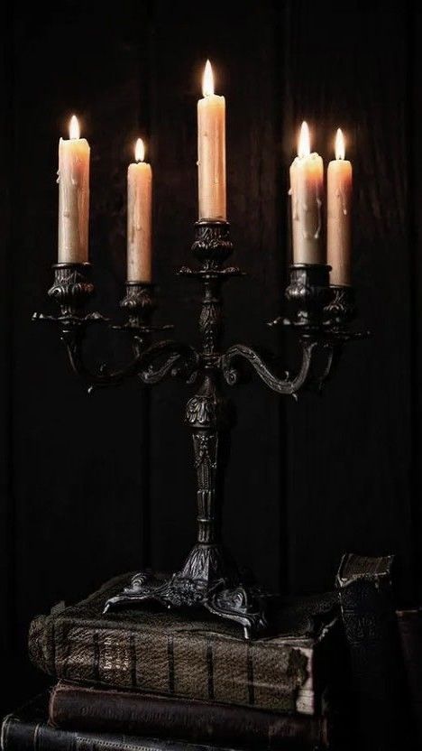 Gregorian Aesthetic, Morticia Adams Aesthetic, Romantic Gothic Aesthetic, Romantic Gothic Home Decor, Candle Opera, Goth Interior, Medieval Candle, Goth Candles, Mantle Candles