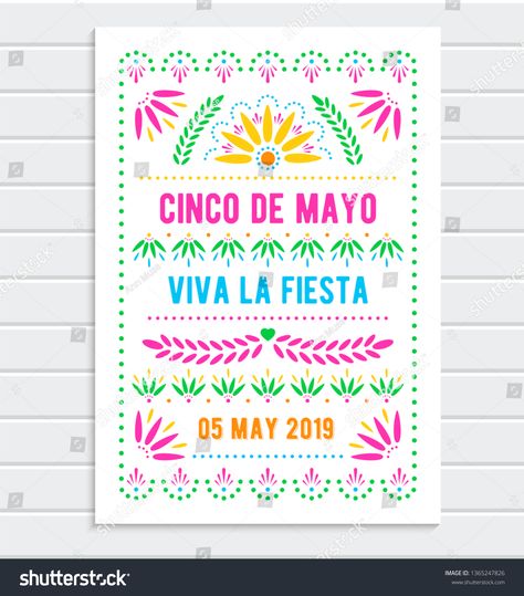 Cinco de Mayo. Mexican holiday poster template. Papel picado banner with floral pattern. Vector greeting card. #Ad , #Ad, #holiday#poster#template#Mexican Cinco De Mayo Graphic Print T-shirt, Vintage Business Cards, Mexican Holiday, Holiday Poster, Royalty Free, Royalty Free Stock Photos, Bullet Journal, Stock Images, Stock Photos