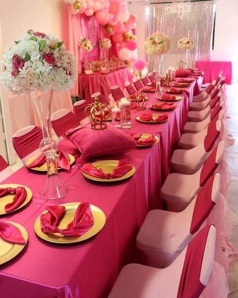 Pink Tablecloth Wedding, Confirmation Decorations, Butterfly Table Decorations, Pink Indian Wedding, Purple Table Settings, Pink Table Decorations, Pink Table Settings, Gold Table Decor, Pink Event