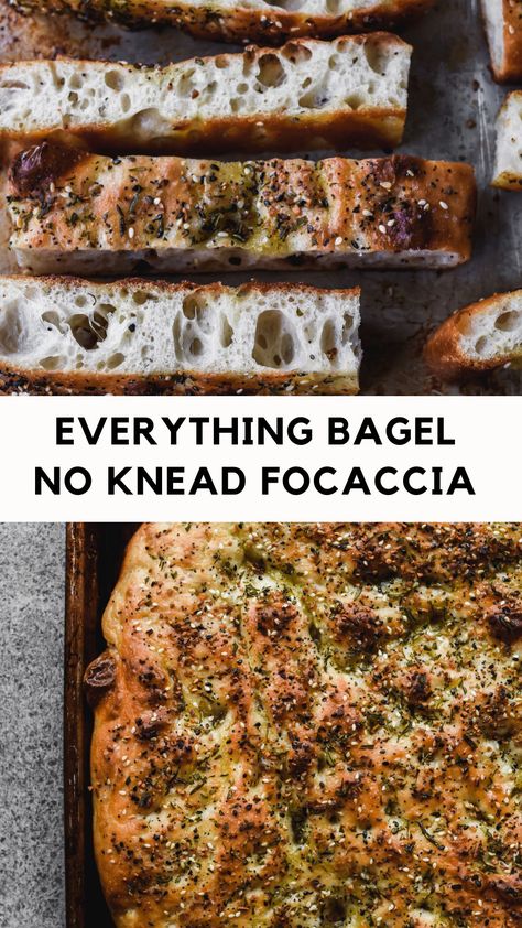 No knead focaccia with everything bagel seasoning Artisanal Bakery, No Knead Focaccia, Easy Bread Recipe, Homemade Bread Recipe, Everything Bagel Seasoning, Knead Bread, Bagel Seasoning, Homemade Bagels, No Knead Bread