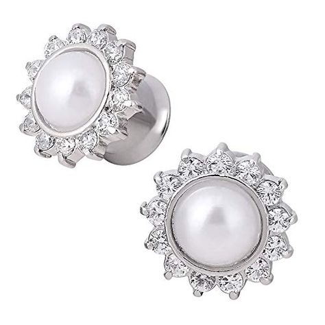 Longbeauty Silvery Stainless Steel Petals Diamond White Pearl Opal Single Flared Flesh Ear Tunnels Plugs Stretcher Expander Gauge 2g-5/8,#White, #Diamond, #Opal, #Pearl Bridal Gauges, Unique Ear Piercings, Ear Tapers, Grace Beauty, Ear Tunnels, Body Jewelry Piercing, Tunnels And Plugs, Diamond Flower, White Pearl