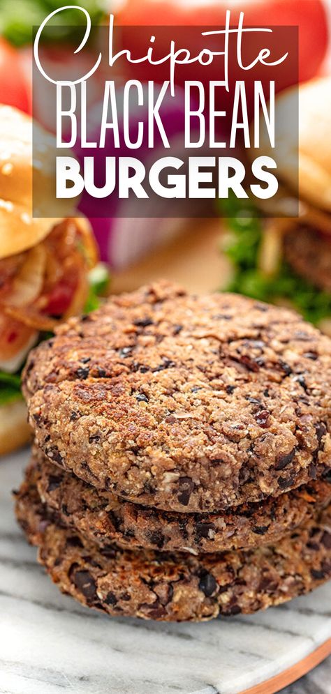 These Black Bean Burgers bring a little heat and all the flavor with chipotle, garlic, and ground cumin. You'll never miss the beef with this burger! Best Black Bean Burger, Black Bean Burger Recipe, Chipotle Black Beans, Thanksgiving Side Dishes Healthy, 7 Layer Dip, Black Bean Burger, The Stay At Home Chef, Breakfast Drinks, Bean Burgers