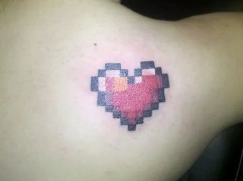 [2021] Video Game Tattoo Designs: Ideas And Inspirations For Gamers | Spiritustattoo.com Pixel Heart Tattoo, 8 Bit Heart, Pixel Tattoo, Full Moon Tattoo, Zelda Tattoo, Gamer Tattoos, Video Game Tattoo, Pixel Heart, Sibling Tattoos