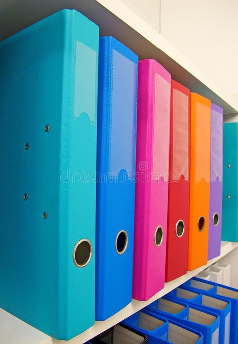 Office. Colorful office folders on the bookshelf , #spon, #Colorful, #Office, #office, #bookshelf, #folders #ad Old Filing Cabinet, Office Supplies Logo, Organizing Papers, Junk Organization, Office Folder, Organized Office, Colorful Office, Home Office Layout, Office Colors